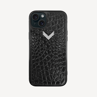 iPhone 15 Phone Case, Calf Leather, Crocodile Texture