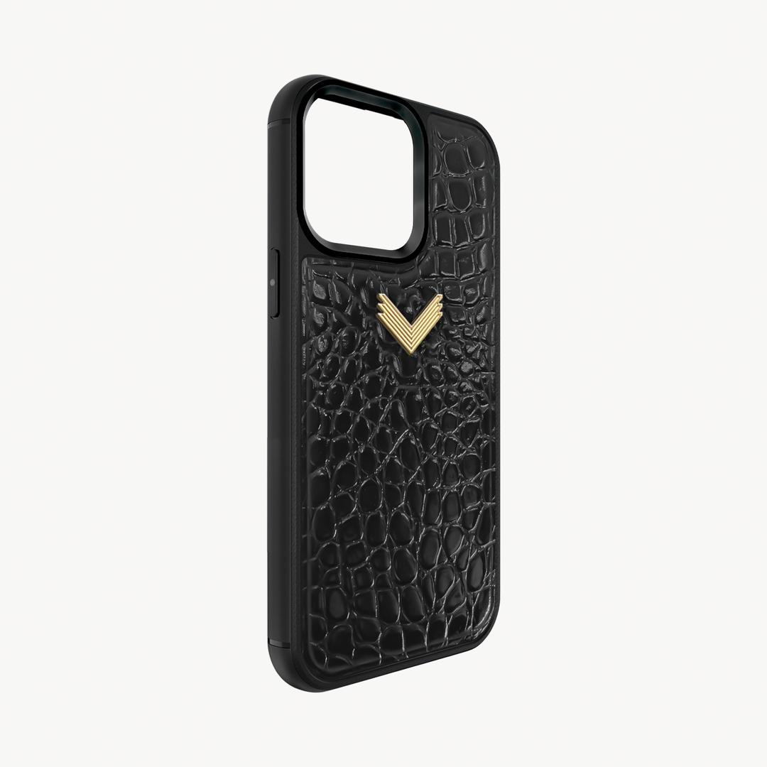 iPhone 15 Pro Phone Case, Calf Leather, Crocodile Texture
