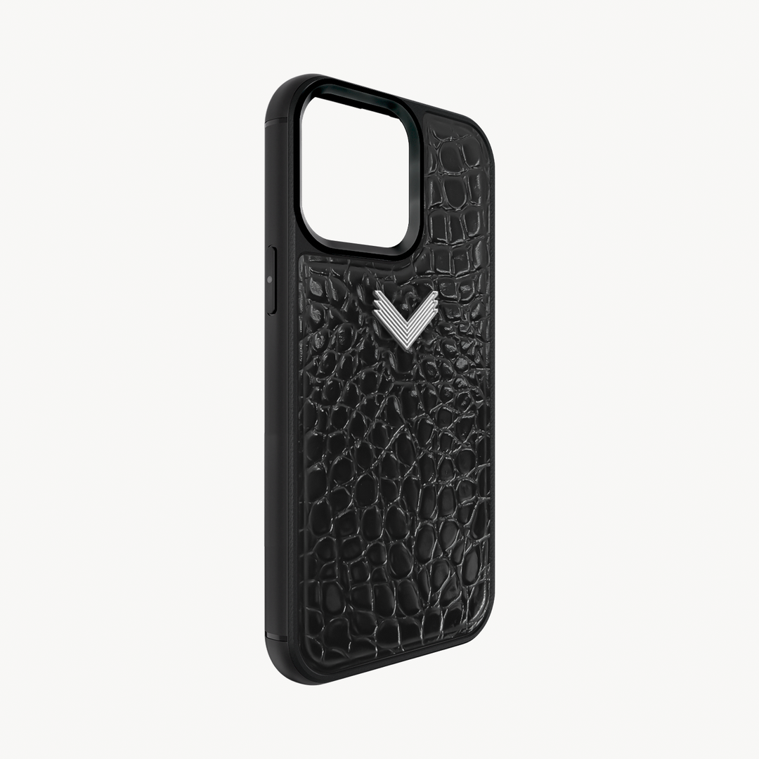 iPhone 15 Pro Phone Case, Calf Leather, Crocodile Texture