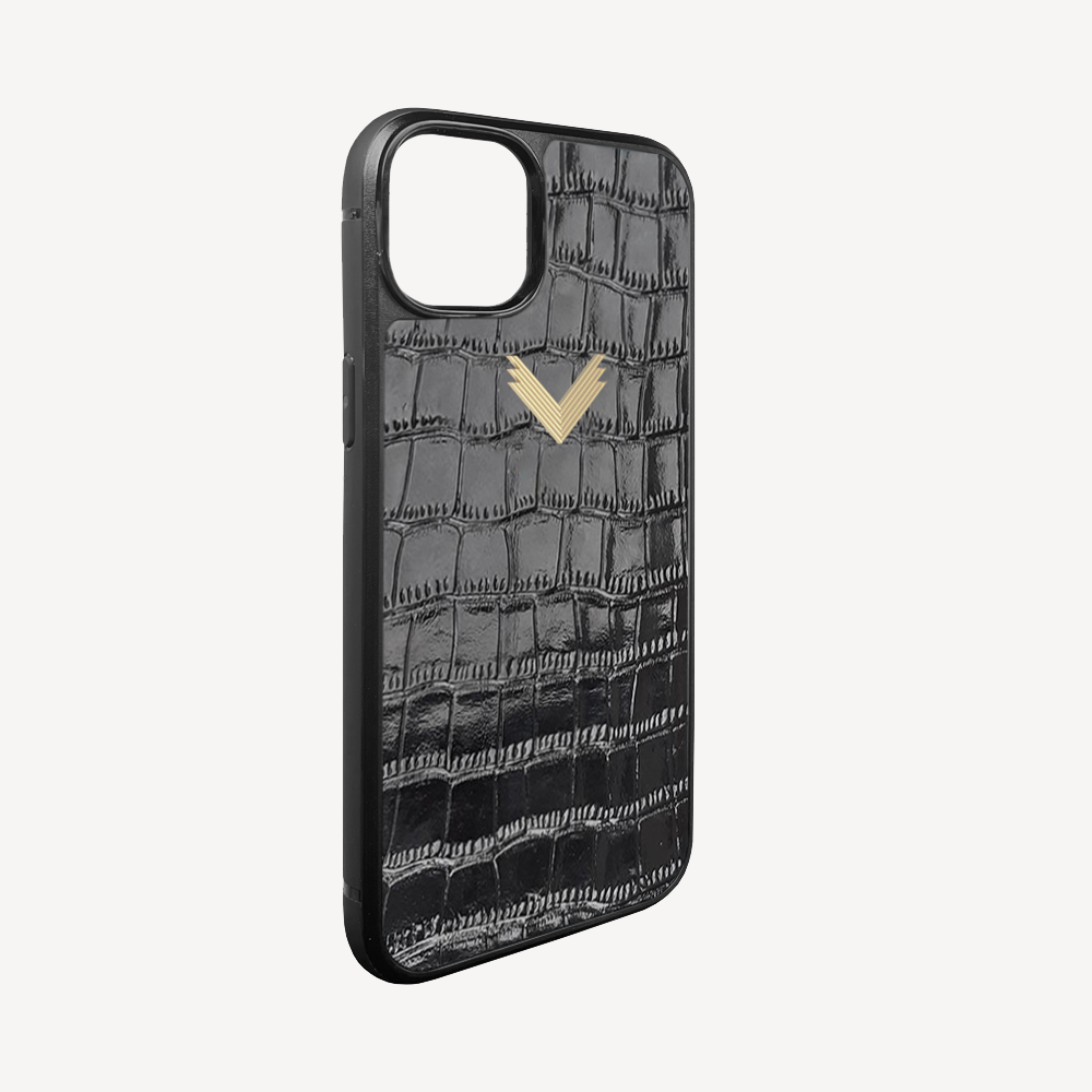 iPhone 15 Phone Case, Calf Leather, Crocodile Texture