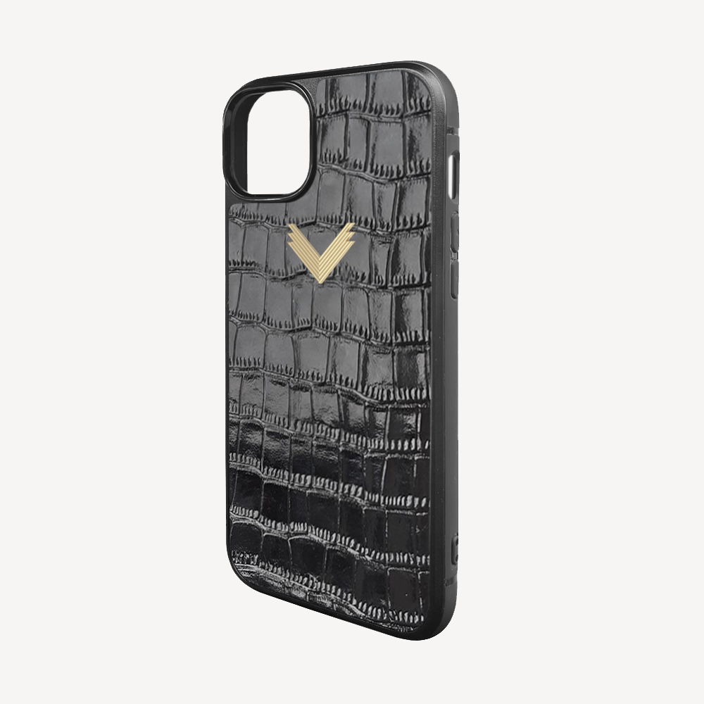 iPhone 14 Plus Phone Case, Calf Leather, Crocodile Texture
