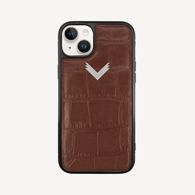 iPhone 14 Phone Case, Calf Leather, Crocodile Texture