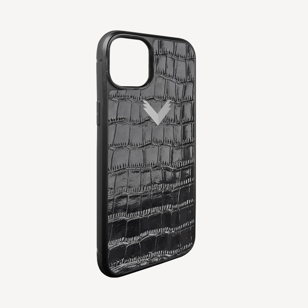 iPhone 15 Plus Phone Case, Calf Leather, Crocodile Texture