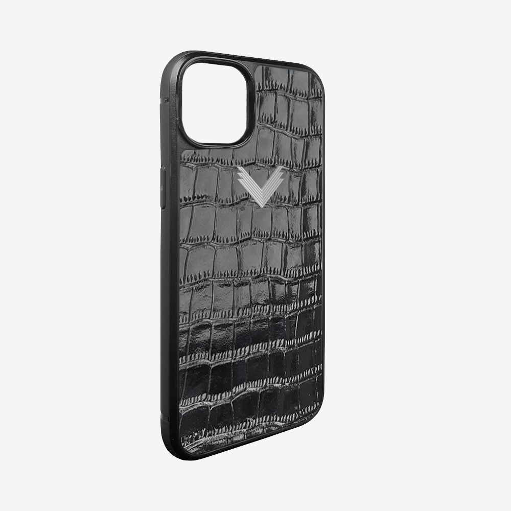 iPhone 15 Phone Case, Calf Leather, Crocodile Texture