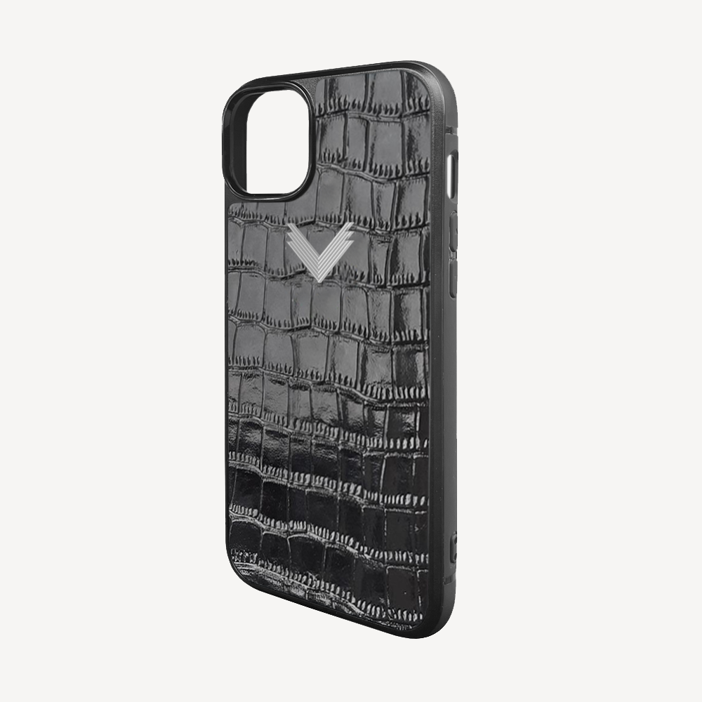 iPhone 15 Phone Case, Calf Leather, Crocodile Texture