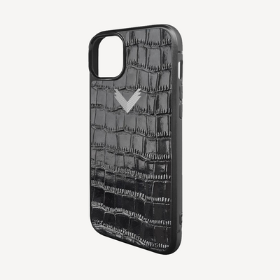 iPhone 14 Phone Case, Calf Leather, Crocodile Texture