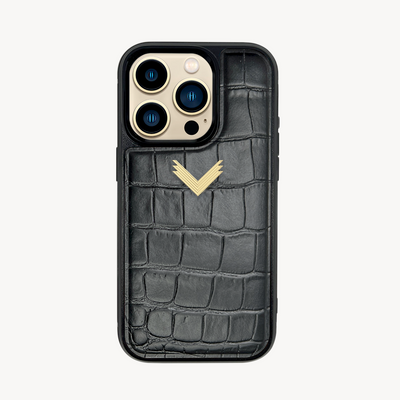 iPhone 13 Pro Phone Case, Calf Leather, Crocodile Texture