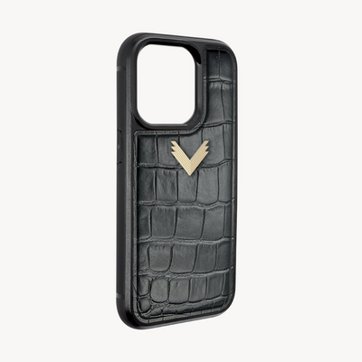 iPhone 13 Pro Phone Case, Calf Leather, Crocodile Texture