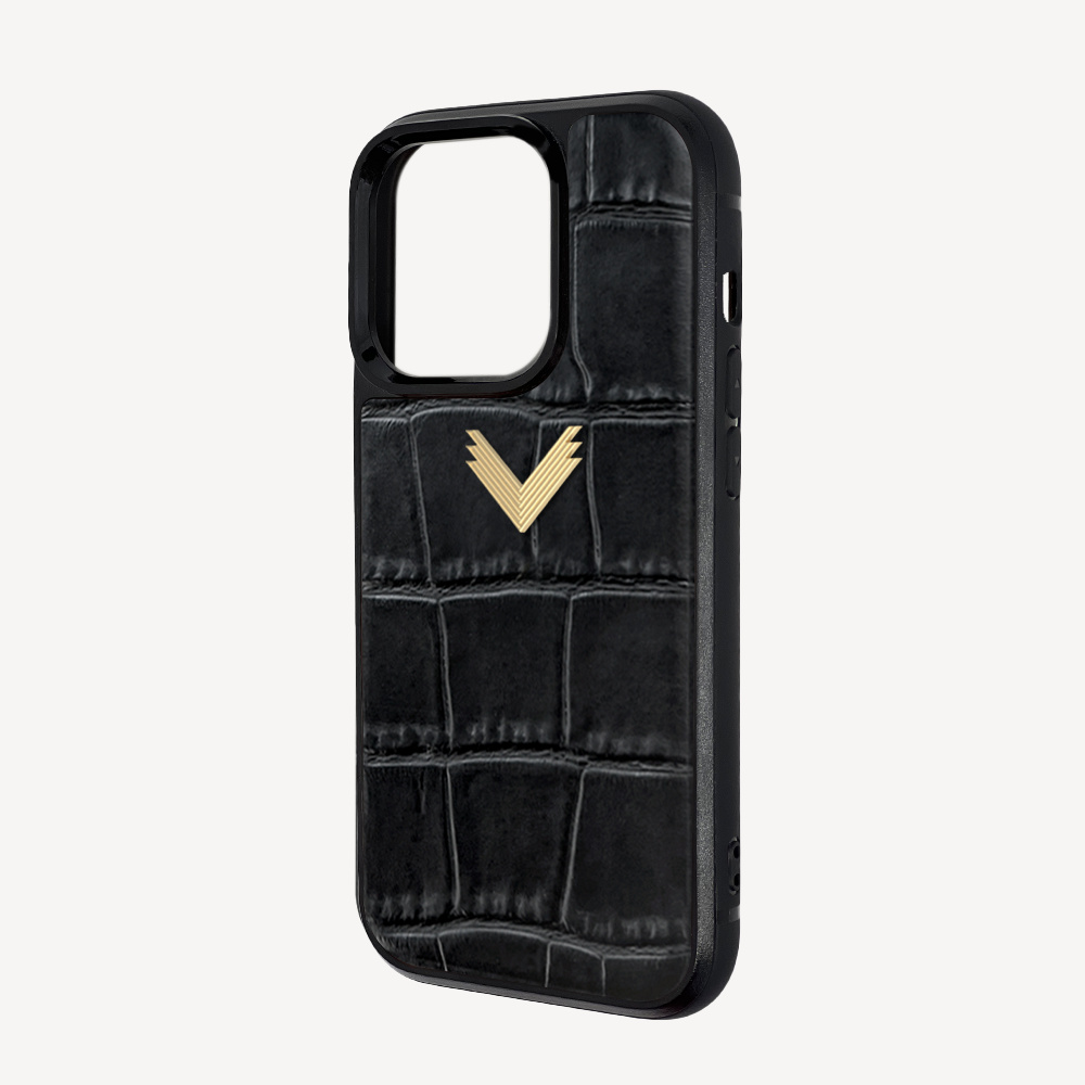 iPhone 13 Pro Max Phone Case, Calf Leather, Crocodile Texture