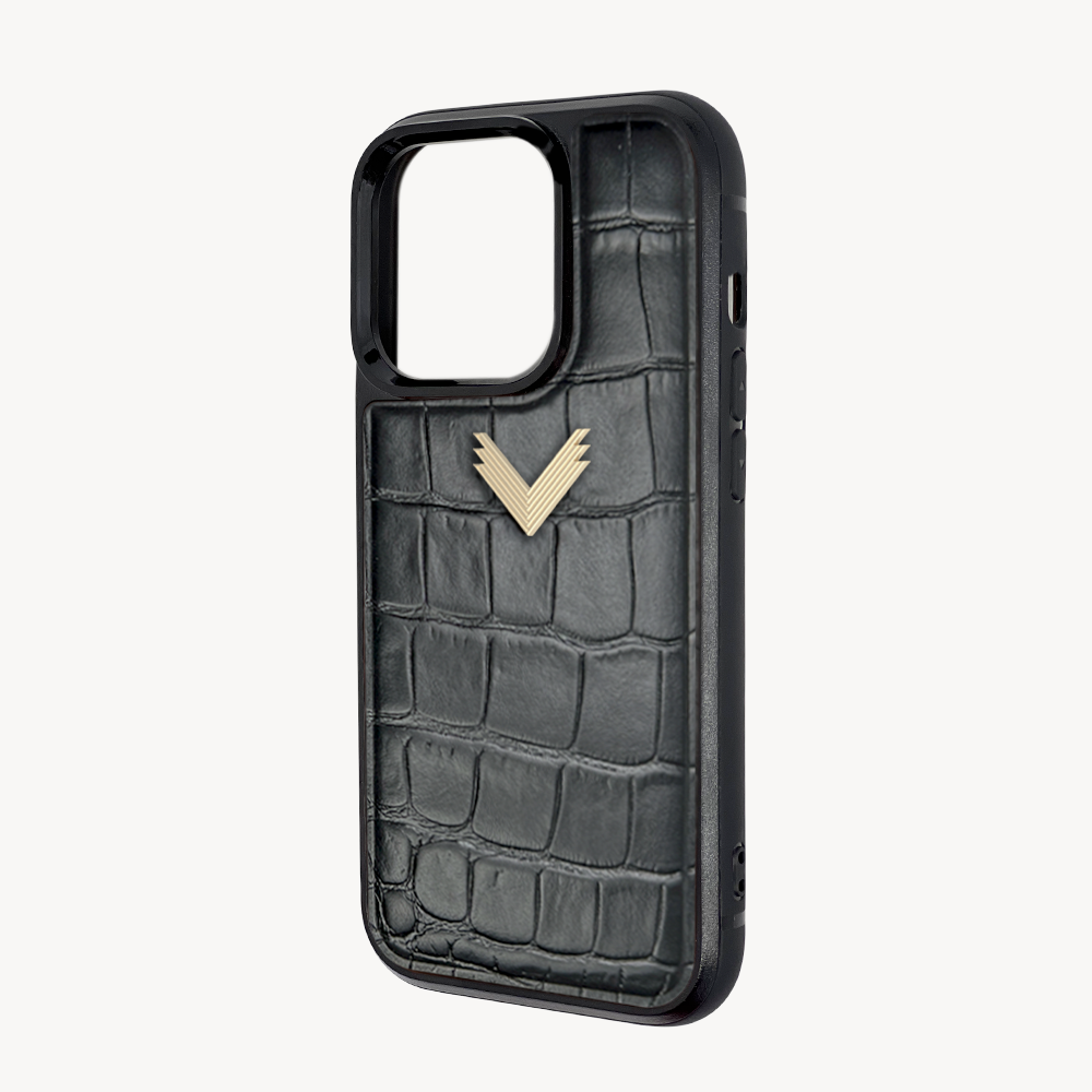 iPhone 13 Pro Phone Case, Calf Leather, Crocodile Texture