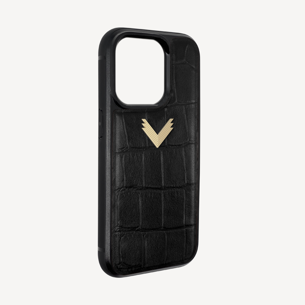 iPhone 14 Pro Phone Case, Calf Leather, Crocodile Texture