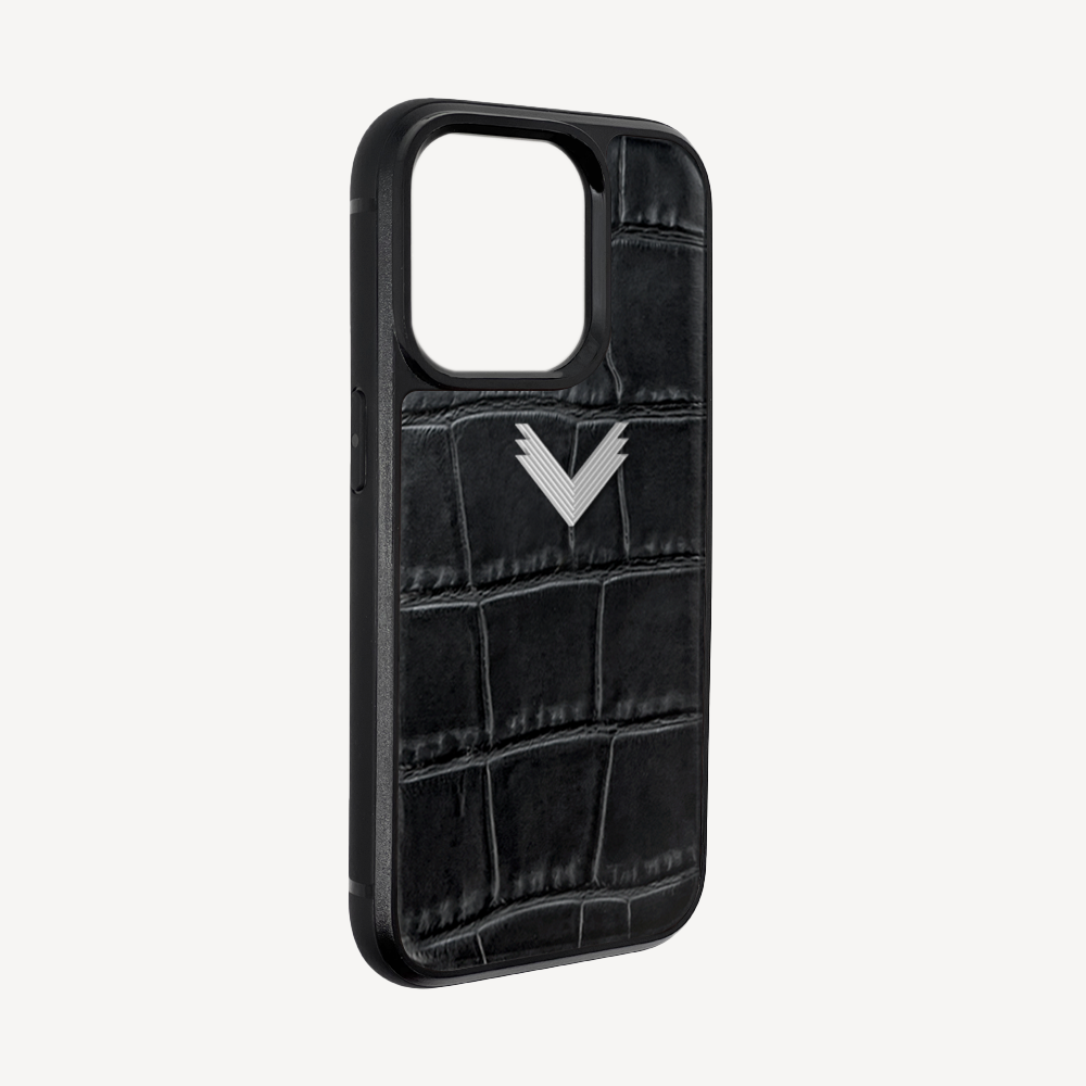 iPhone 13 Pro Max Phone Case, Calf Leather, Crocodile Texture