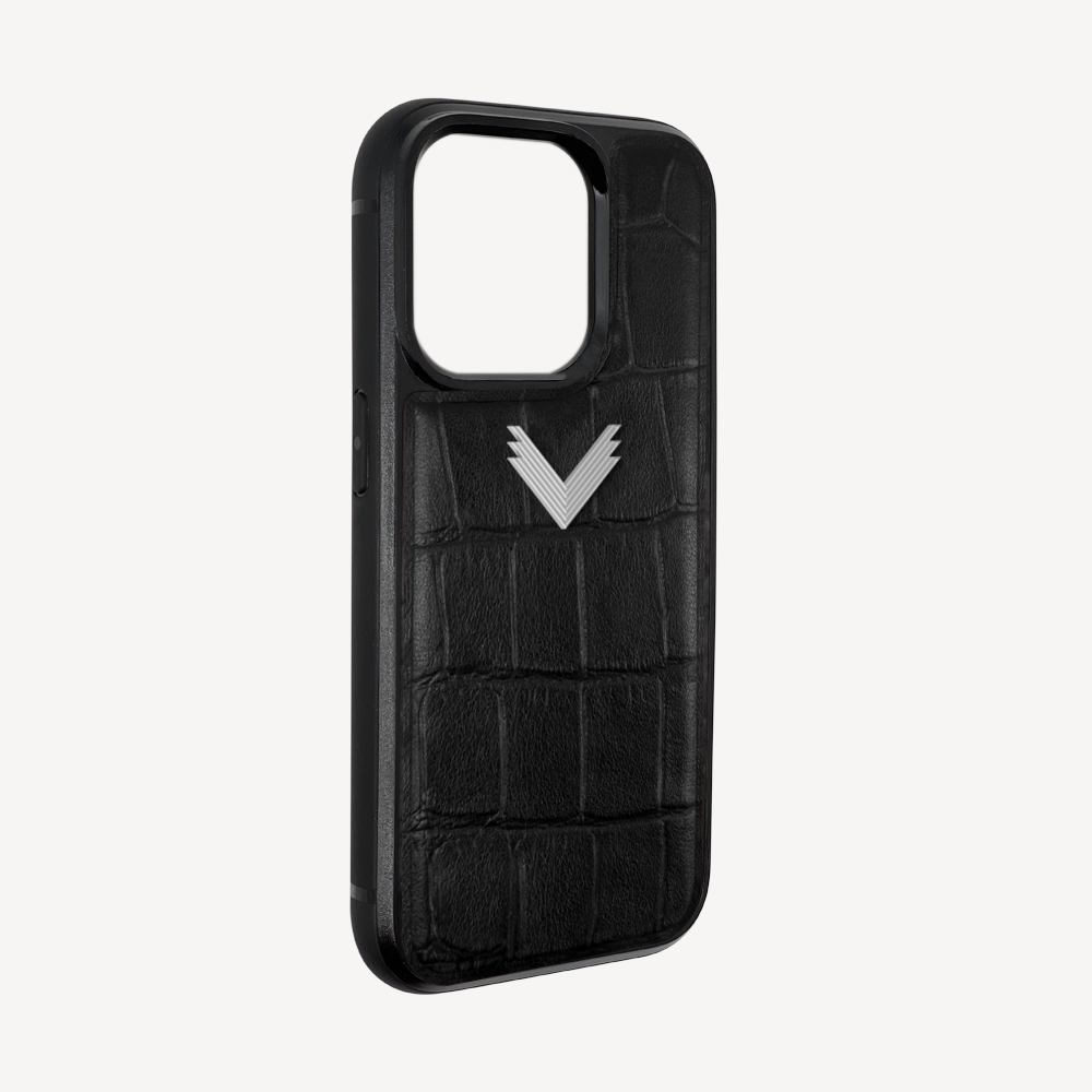 iPhone 14 Pro Phone Case, Calf Leather, Crocodile Texture