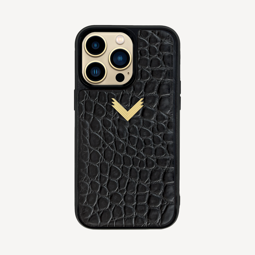 iPhone 13 Pro Phone Case, Calf Leather, Crocodile Texture