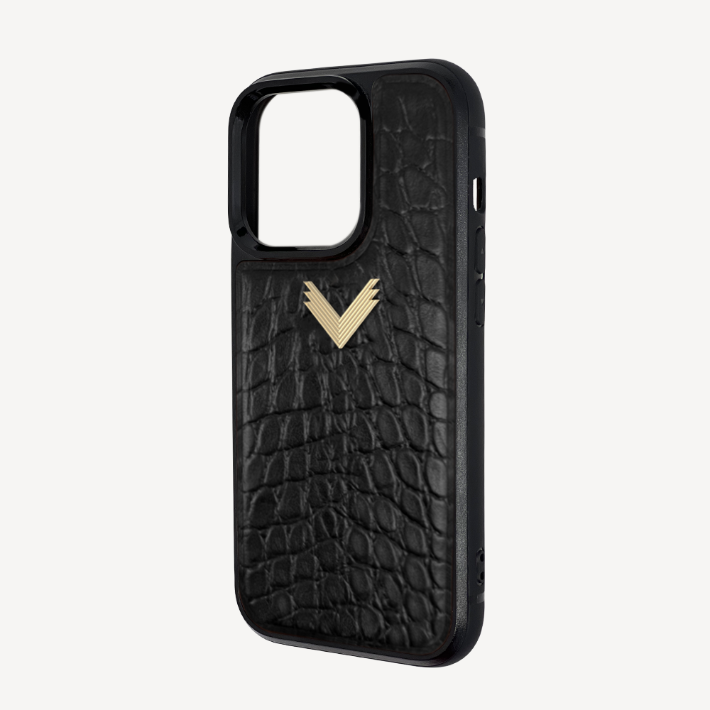 iPhone 14 Pro Max Phone Case, Calf Leather, Crocodile Texture