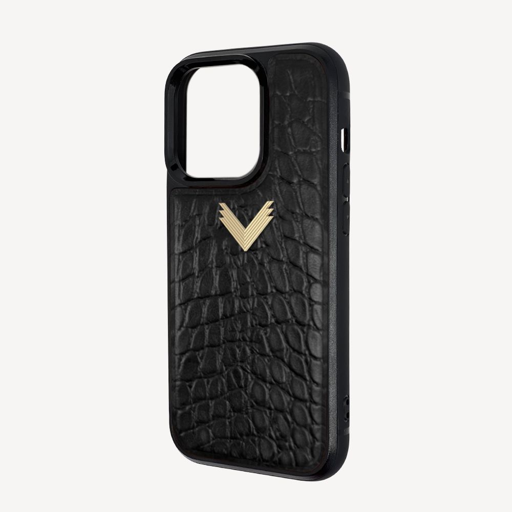 iPhone 14 Pro Phone Case, Calf Leather, Crocodile Texture