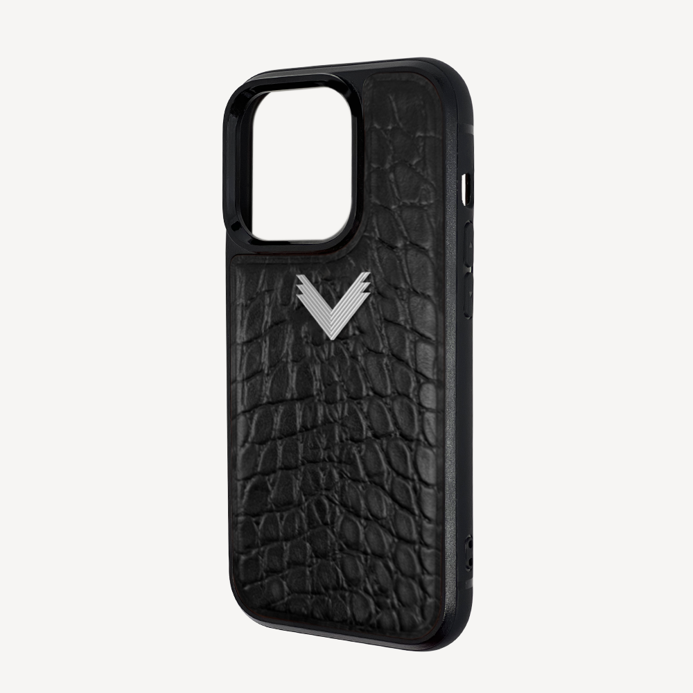 iPhone 14 Pro Max Phone Case, Calf Leather, Crocodile Texture