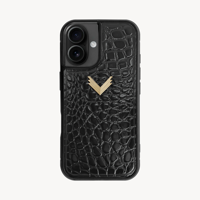 iPhone 16 Phone Case, Calf Leather, Crocodile Texture