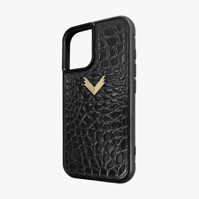iPhone 16 Phone Case, Calf Leather, Crocodile Texture