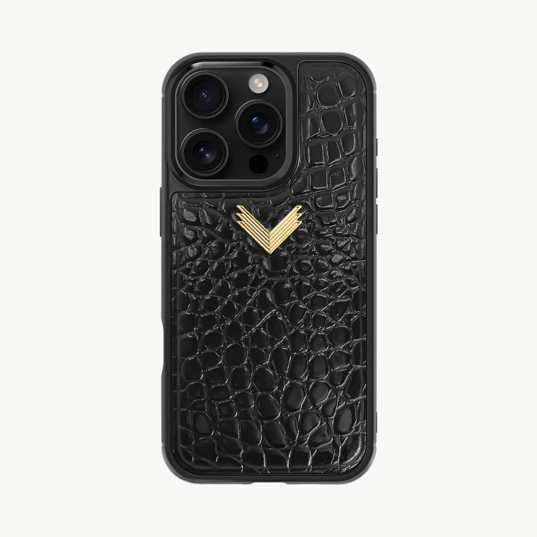 iPhone 16 Pro Phone Case, Calf Leather, Crocodile Texture