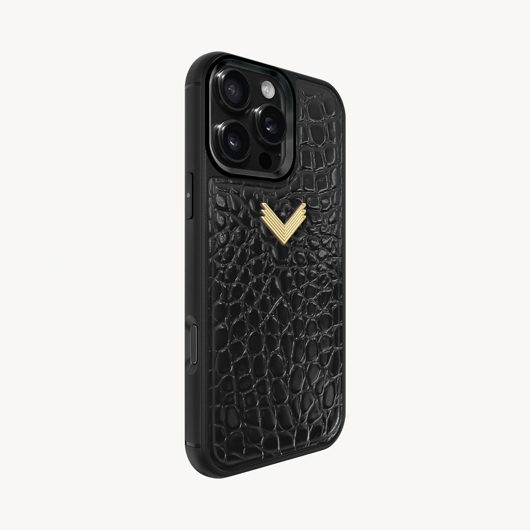 iPhone 16 Pro Phone Case, Calf Leather, Crocodile Texture