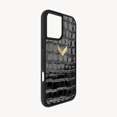 iPhone 16 Phone Case, Calf Leather, Crocodile Texture