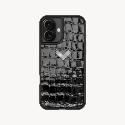 iPhone 16 Phone Case, Calf Leather, Crocodile Texture