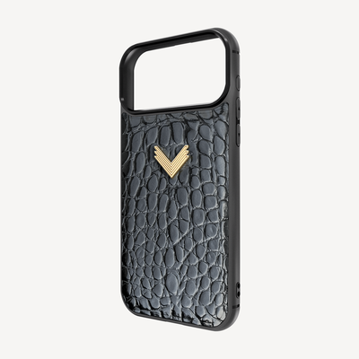 iPhone 17 Pro Phone Case, Calf Leather, Crocodile Texture