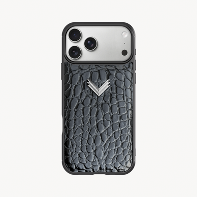 iPhone 17 Pro Phone Case, Calf Leather, Crocodile Texture