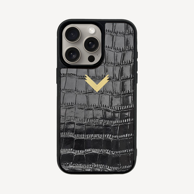 iPhone 15 Pro Max Phone Case, Calf Leather, Crocodile Texture