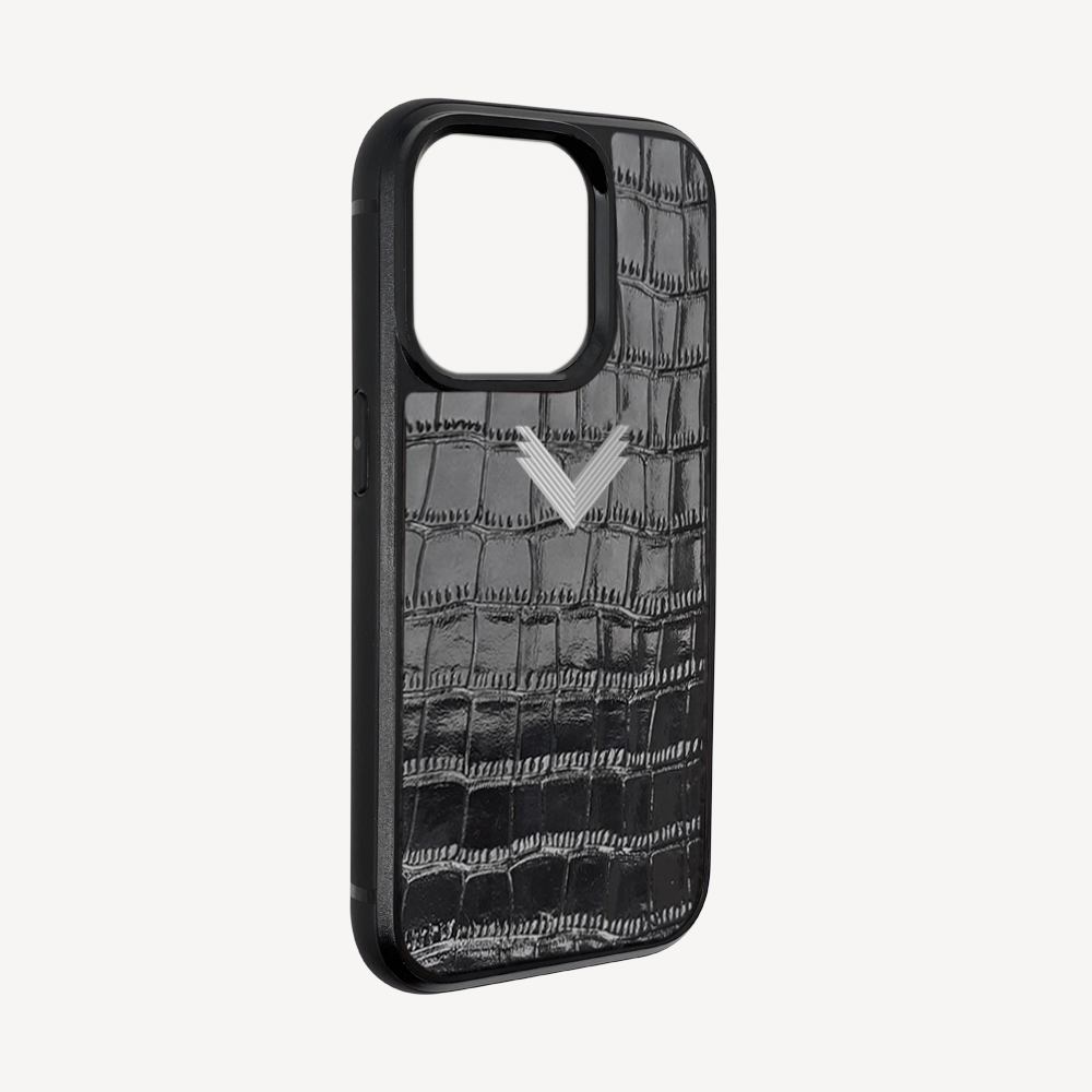 iPhone 15 Pro Phone Case, Calf Leather, Crocodile Texture