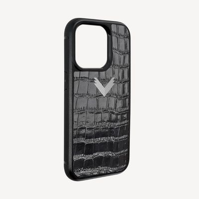 iPhone 15 Pro Phone Case, Calf Leather, Crocodile Texture