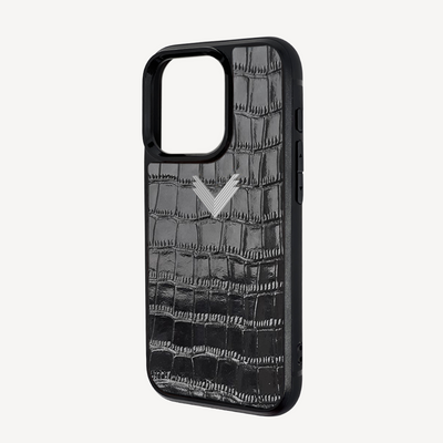 iPhone 15 Pro Phone Case, Calf Leather, Crocodile Texture