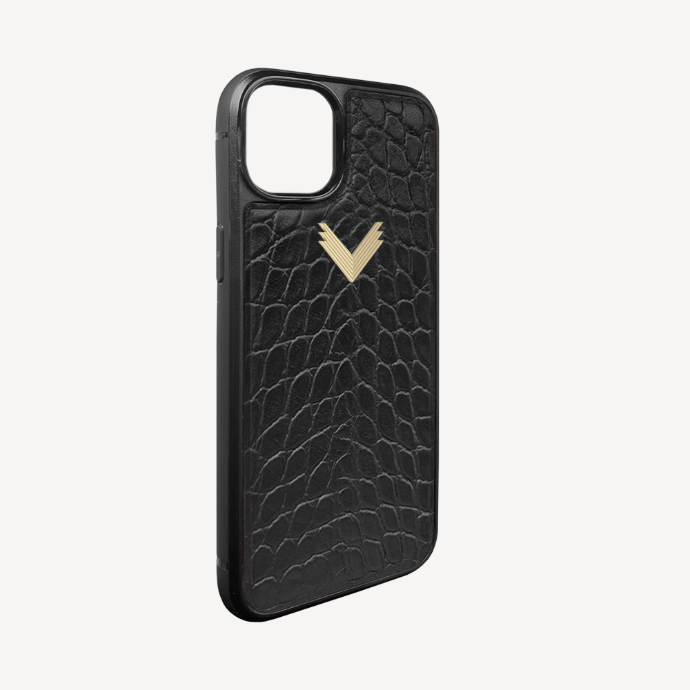 iPhone 15 Phone Case, Calf Leather, Crocodile Texture