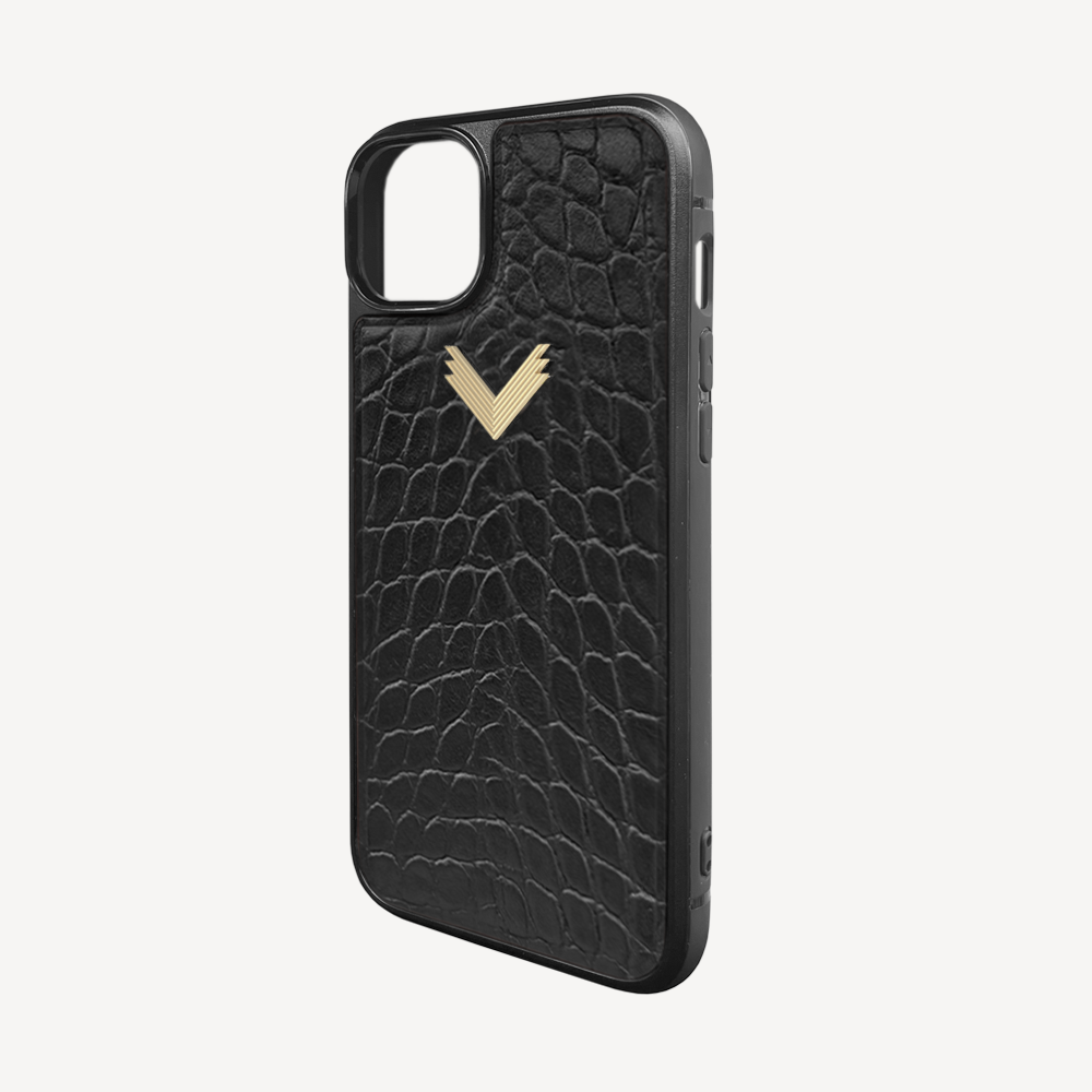 iPhone 14 Plus Phone Case, Calf Leather, Crocodile Texture