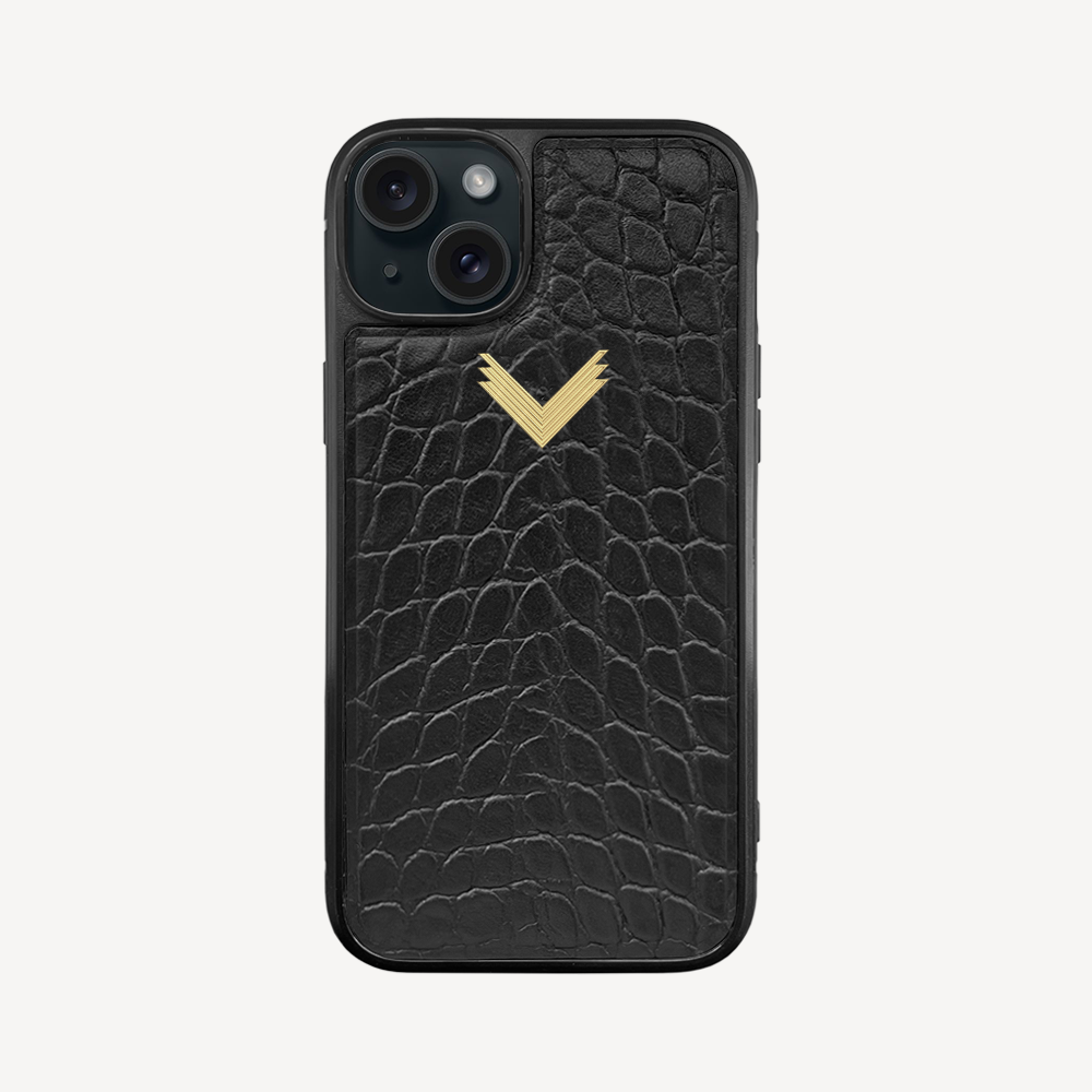 iPhone 15 Phone Case, Calf Leather, Crocodile Texture