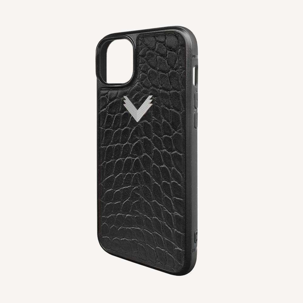 iPhone 14 Plus Phone Case, Calf Leather, Crocodile Texture