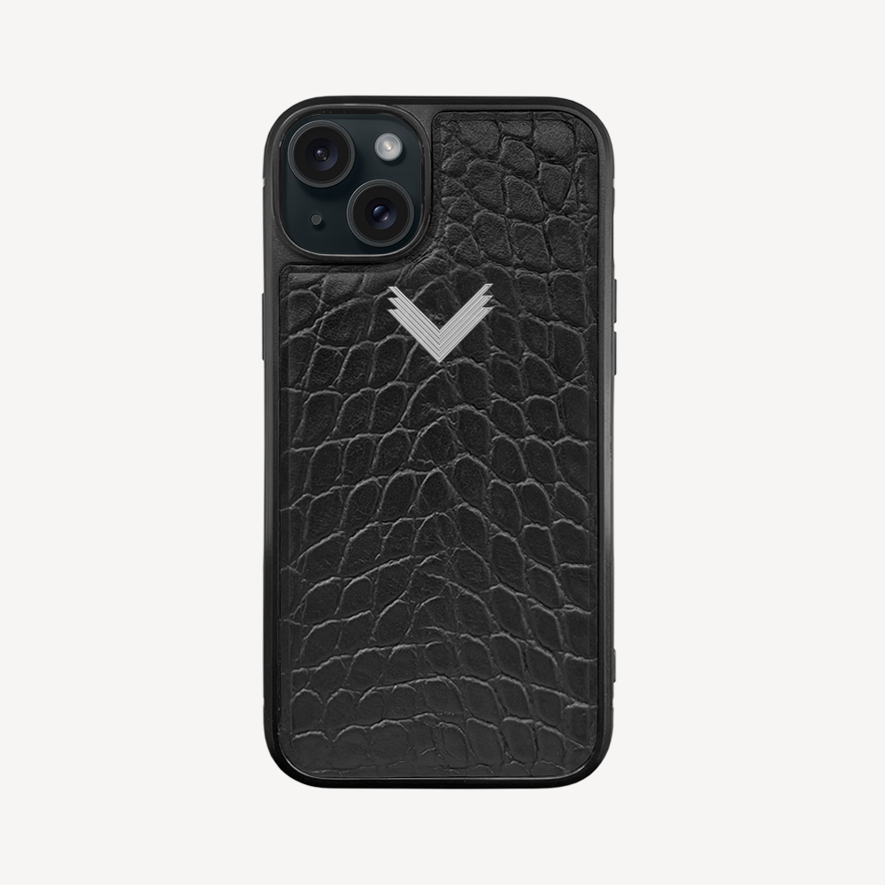 iPhone 15 Phone Case, Calf Leather, Crocodile Texture