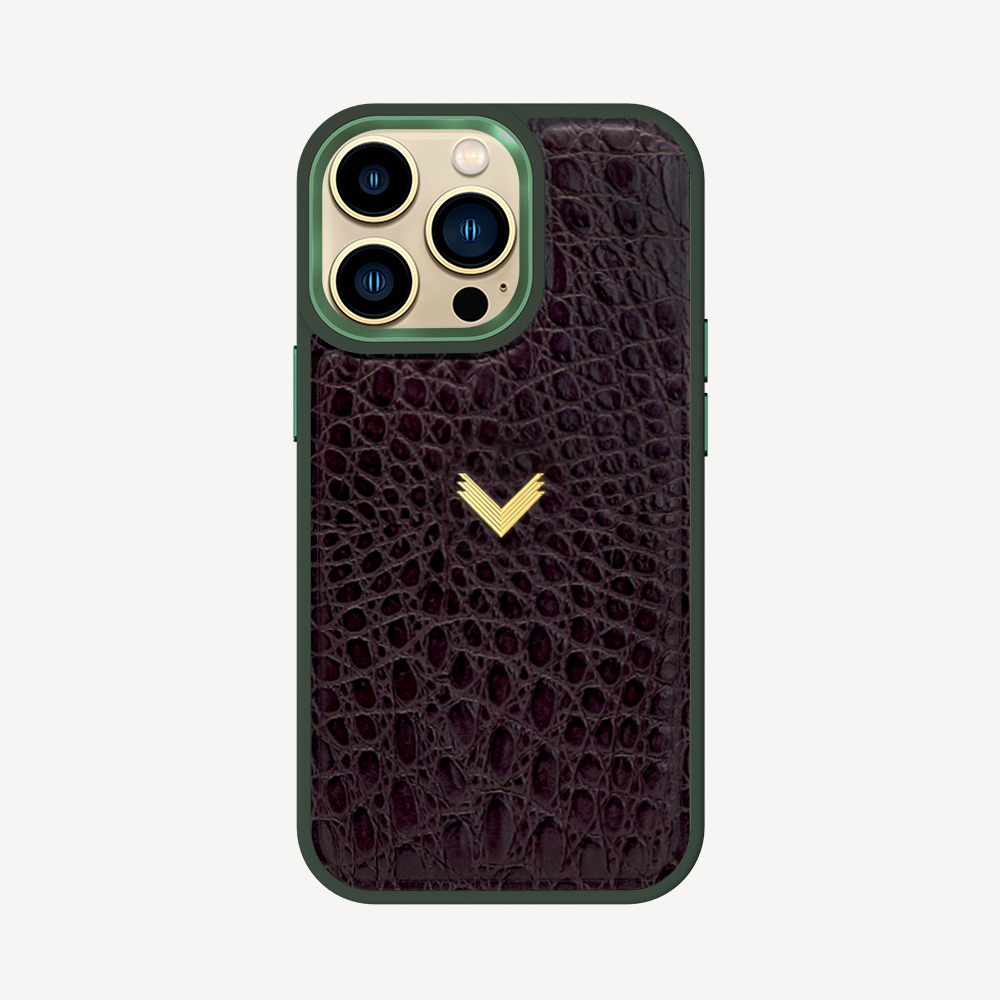 iPhone 13 Pro Phone Case, Calf Leather, Crocodile Texture