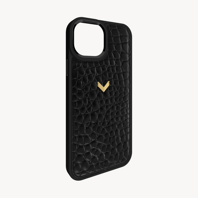 iPhone 14 Plus Phone Case, Calf Leather, Crocodile Texture