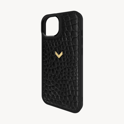 iPhone 14 Plus Phone Case, Calf Leather, Crocodile Texture