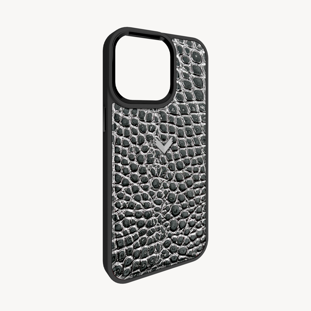 iPhone 14 Pro Phone Case, Calf Leather, Crocodile Texture