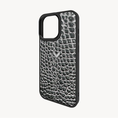 iPhone 14 Pro Phone Case, Calf Leather, Crocodile Texture