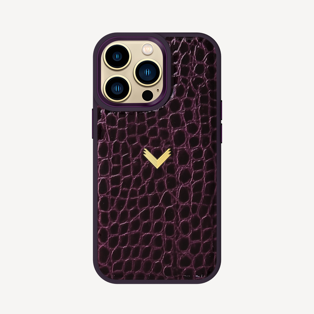 iPhone 14 Pro Max Phone Case, Calf Leather, Crocodile Texture
