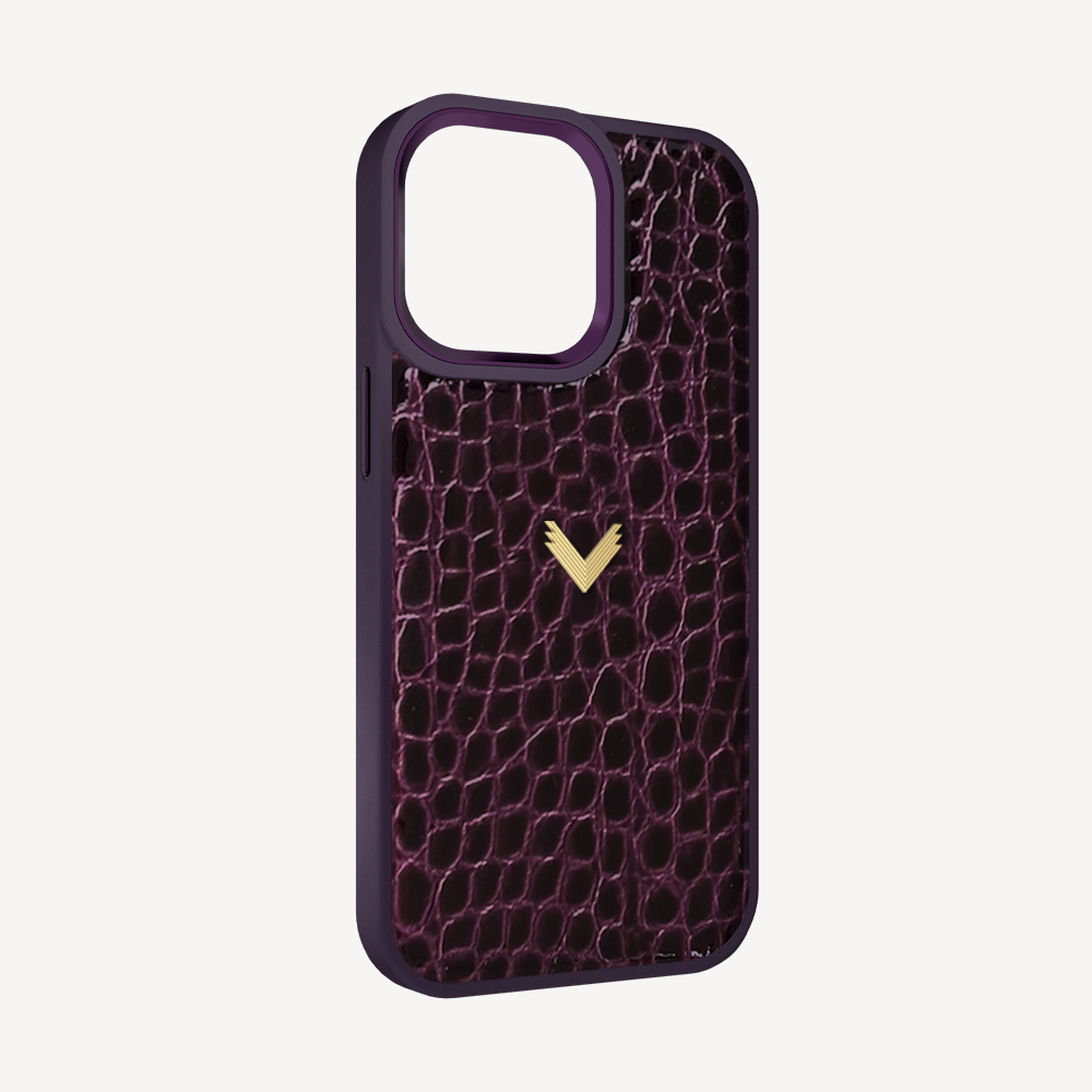 iPhone 14 Pro Max Phone Case, Calf Leather, Crocodile Texture