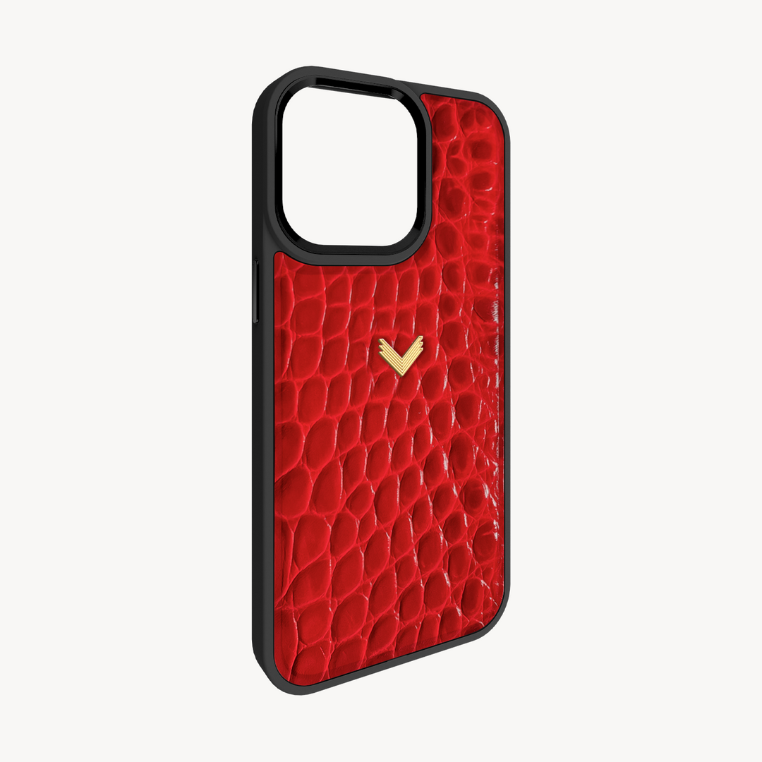 iPhone 14 Pro Phone Case, Calf Leather, Crocodile Texture