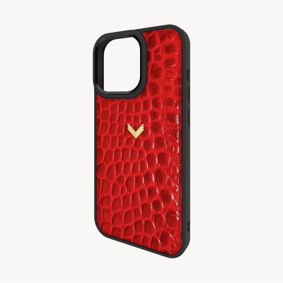 iPhone 14 Pro Phone Case, Calf Leather, Crocodile Texture