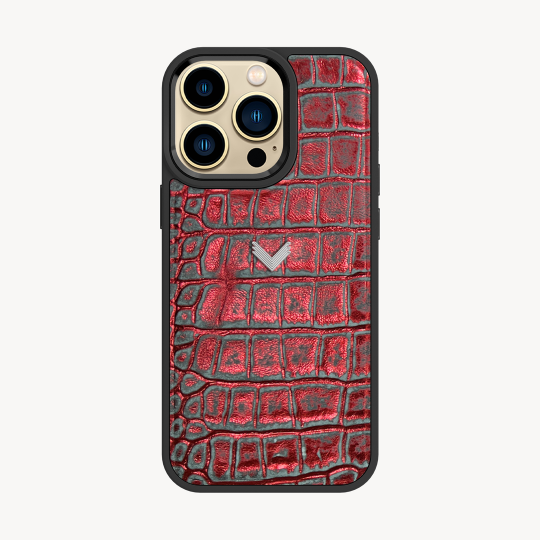 iPhone 14 Pro Max Phone Case, Calf Leather, Crocodile Texture