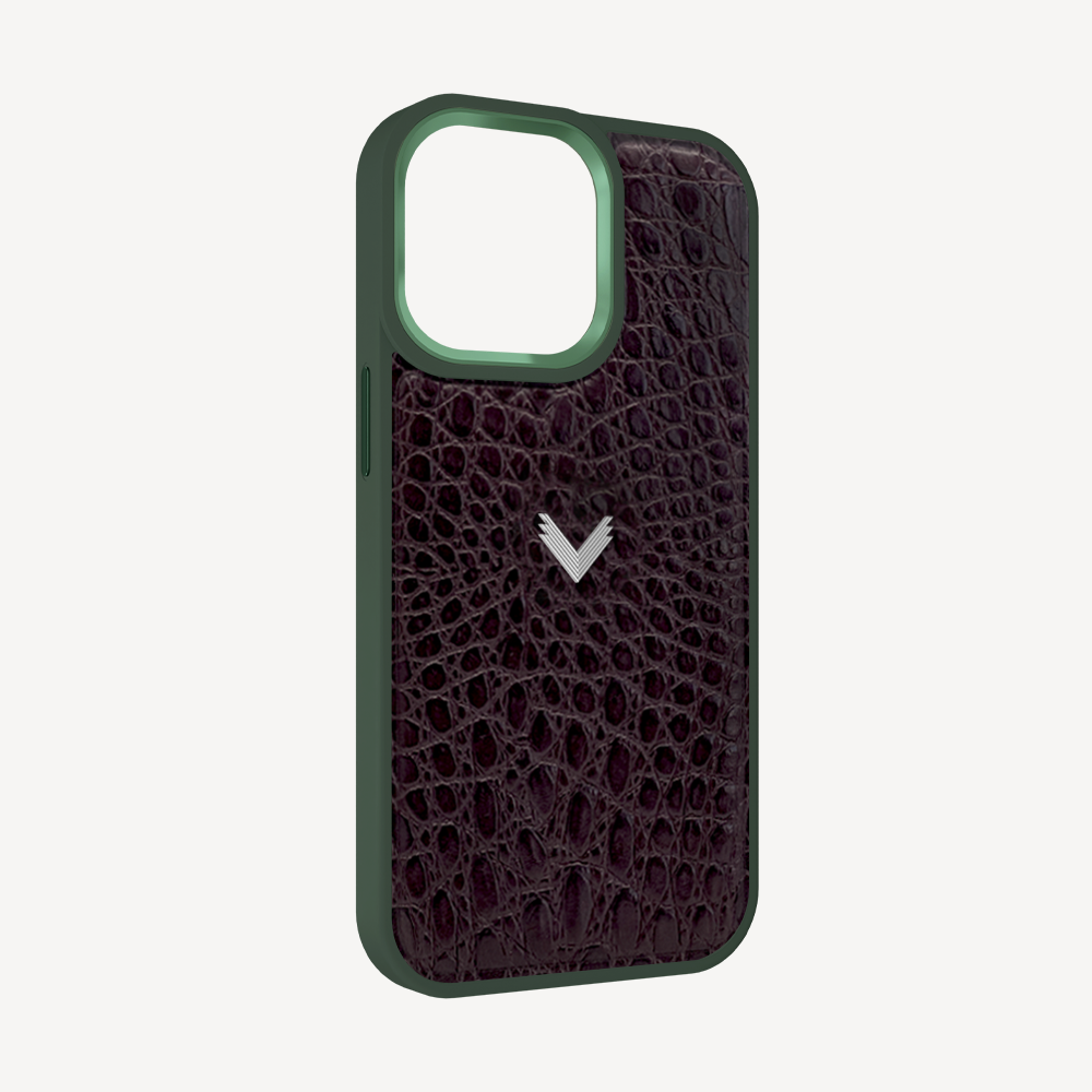 iPhone 14 Pro Max Phone Case, Calf Leather, Crocodile Texture