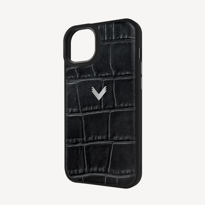 iPhone 15 Phone Case, Calf Leather, Crocodile Texture